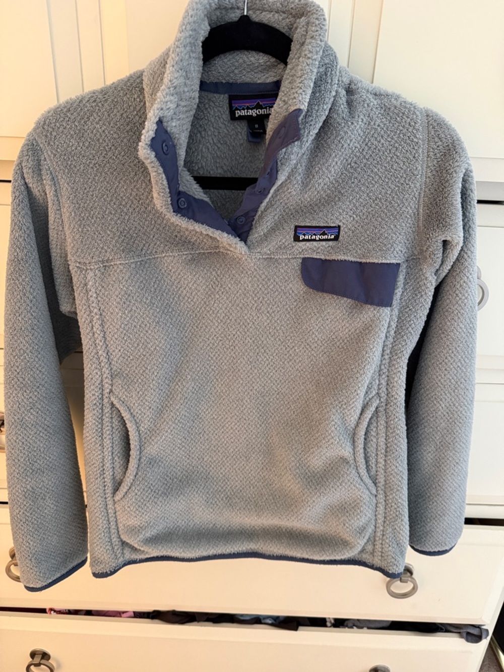 Patagonia Fleece Pullover - Light Gray with Slate Blue Trim